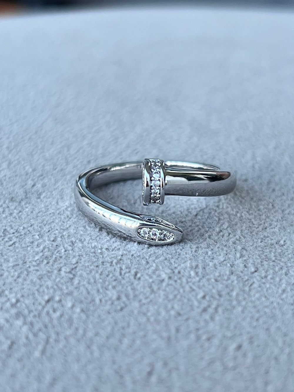 White Gold Filled Open Pave Nail Ring Size 7